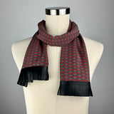 Camellia Tsubaki 椿 Silk Scarf - Black Leather Fringe