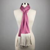 Pink Shibori Silk Scarf - Choice of Leather Fringe Colors