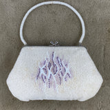 Beaded Purse From Japan With White & Purple Abstract Motif (Vintage 1950's-1960's) Fits Most Cell Phones