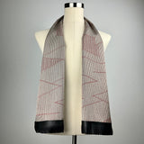 Geometric Gray Silk Scarf - Black Leather Fringe