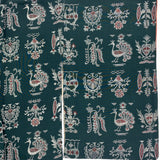 Vintage Silk Komon Kimono Green With Peacock, Deer, and Flower Pattern