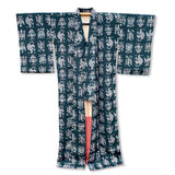 Vintage Silk Komon Kimono Green With Peacock, Deer, and Flower Pattern