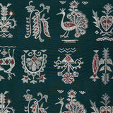 Vintage Silk Komon Kimono Green With Peacock, Deer, and Flower Pattern