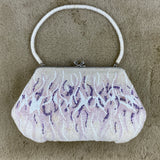 Beaded Purse From Japan With White & Purple Abstract Motif (Vintage 1950's-1960's) Fits Most Cell Phones