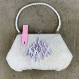 Beaded Purse From Japan With White & Purple Abstract Motif (Vintage 1950's-1960's) Fits Most Cell Phones