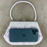 Beaded Purse From Japan With White & Purple Abstract Motif (Vintage 1950's-1960's) Fits Most Cell Phones