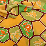 Mod Abstract Floral Silk Scarf with  Brown Leather Fringe
