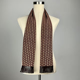 Paulownia Crest Silk Scarf with Brown Leather Fringe