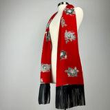 Kichisaboro Kuriyama - Silk Scarf with Long Black Leather Fringe
