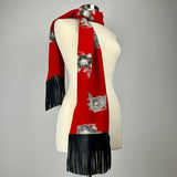 Kichisaboro Kuriyama - Silk Scarf with Long Black Leather Fringe