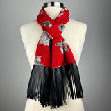 Kichisaboro Kuriyama - Silk Scarf with Long Black Leather Fringe