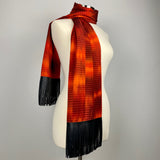 Highrise Silk Scarf with Long Black Leather Fringe