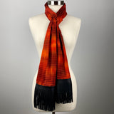 Highrise Silk Scarf with Long Black Leather Fringe