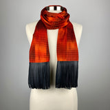 Highrise Silk Scarf with Long Black Leather Fringe