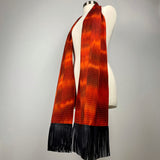 Highrise Silk Scarf with Long Black Leather Fringe