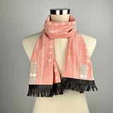Salmon Tsumugi Silk Scarf - Choice of Leather Fringe Color