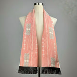 Salmon Tsumugi Silk Scarf - Choice of Leather Fringe Color