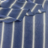 Blue and White Stripe Silk Scarf - Choice of Leather Fringe Colors