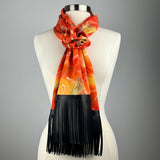 Fireworks Silk Scarf - Choice of Long Leather Fringe Color