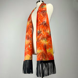 Fireworks Silk Scarf - Choice of Long Leather Fringe Color
