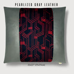 22x22" Pillow with Vintage Japanese Silk and Pearlized Gray Leather