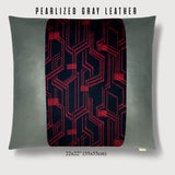 22x22" Pillow with Vintage Japanese Silk and Pearlized Gray Leather