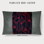14x20" Pillow with Vintage Japanese Silk and Pearlized Gray Leather