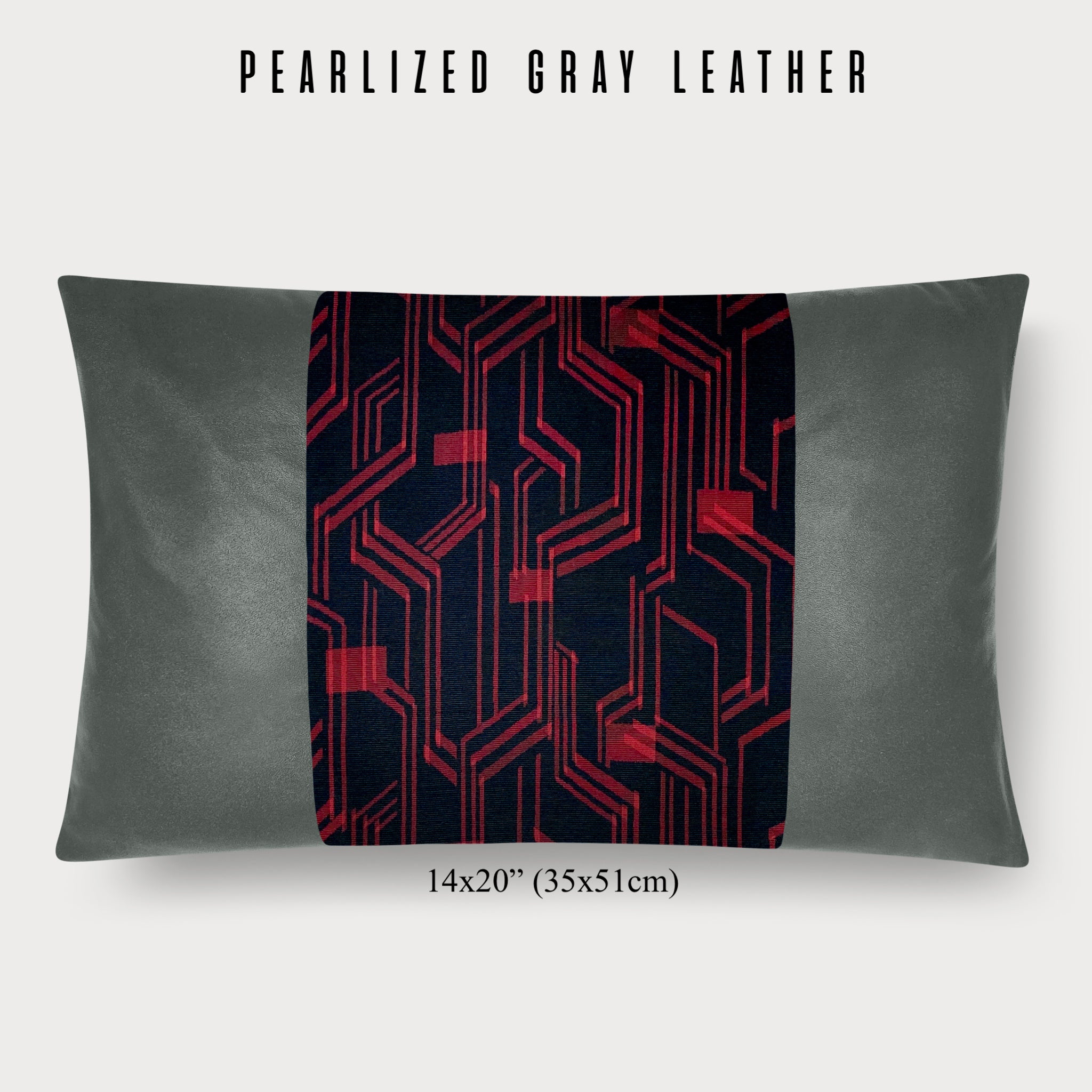14x20" Pillow with Vintage Japanese Silk and Pearlized Gray Leather