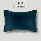 'Shishi' and Clouds Throw Pillow - Shearling Fur and Black Leather