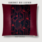 22x22" Pillow with Vintage Japanese Silk and Cabernet Red Leather