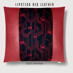 22x22" Pillow with Vintage Japanese Silk and Lipstick Red Leather
