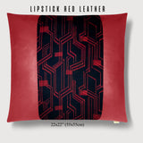 22x22" Pillow with Vintage Japanese Silk and Lipstick Red Leather