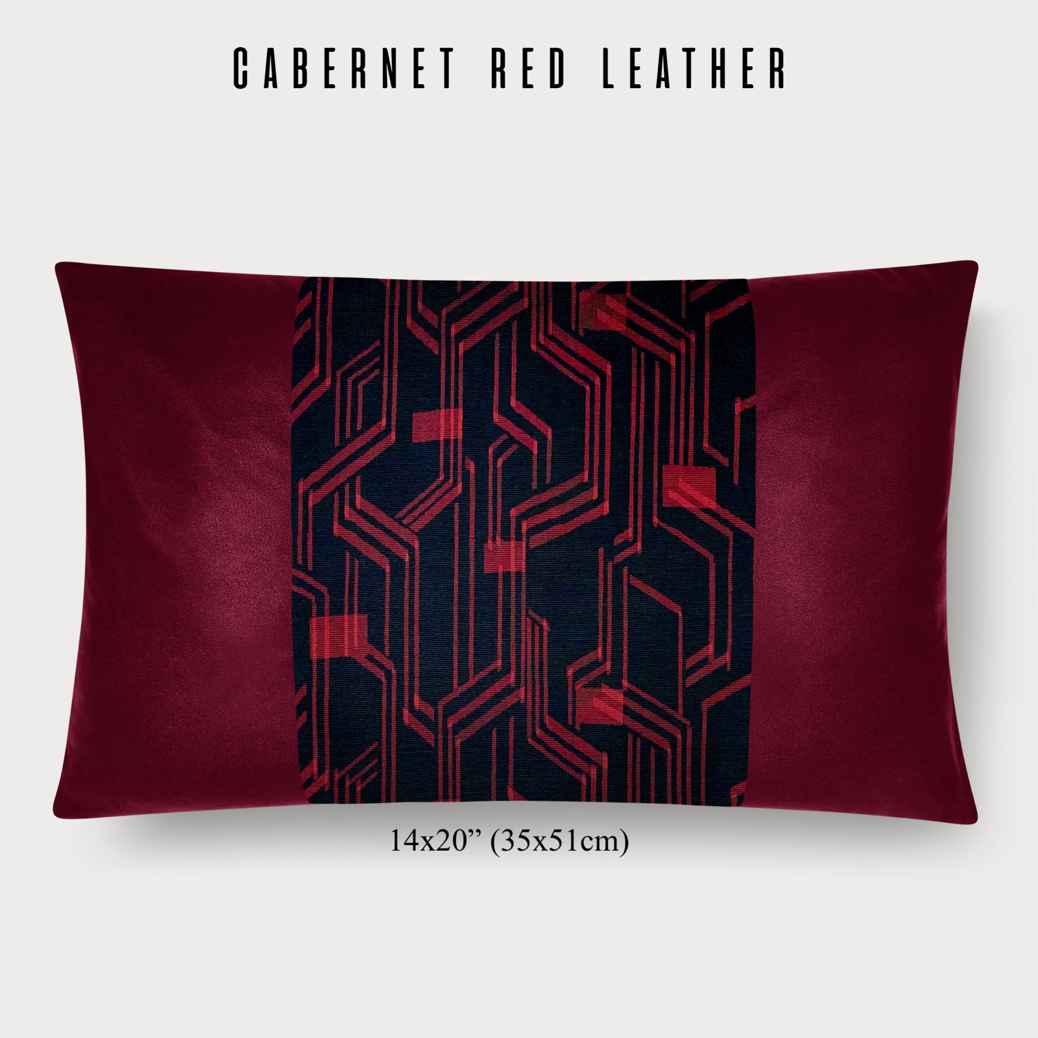 14x20" Pillow with Vintage Japanese Silk and Cabernet Red Leather
