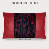 14x20" Pillow with Vintage Japanese Silk and Lipstick Red Leather