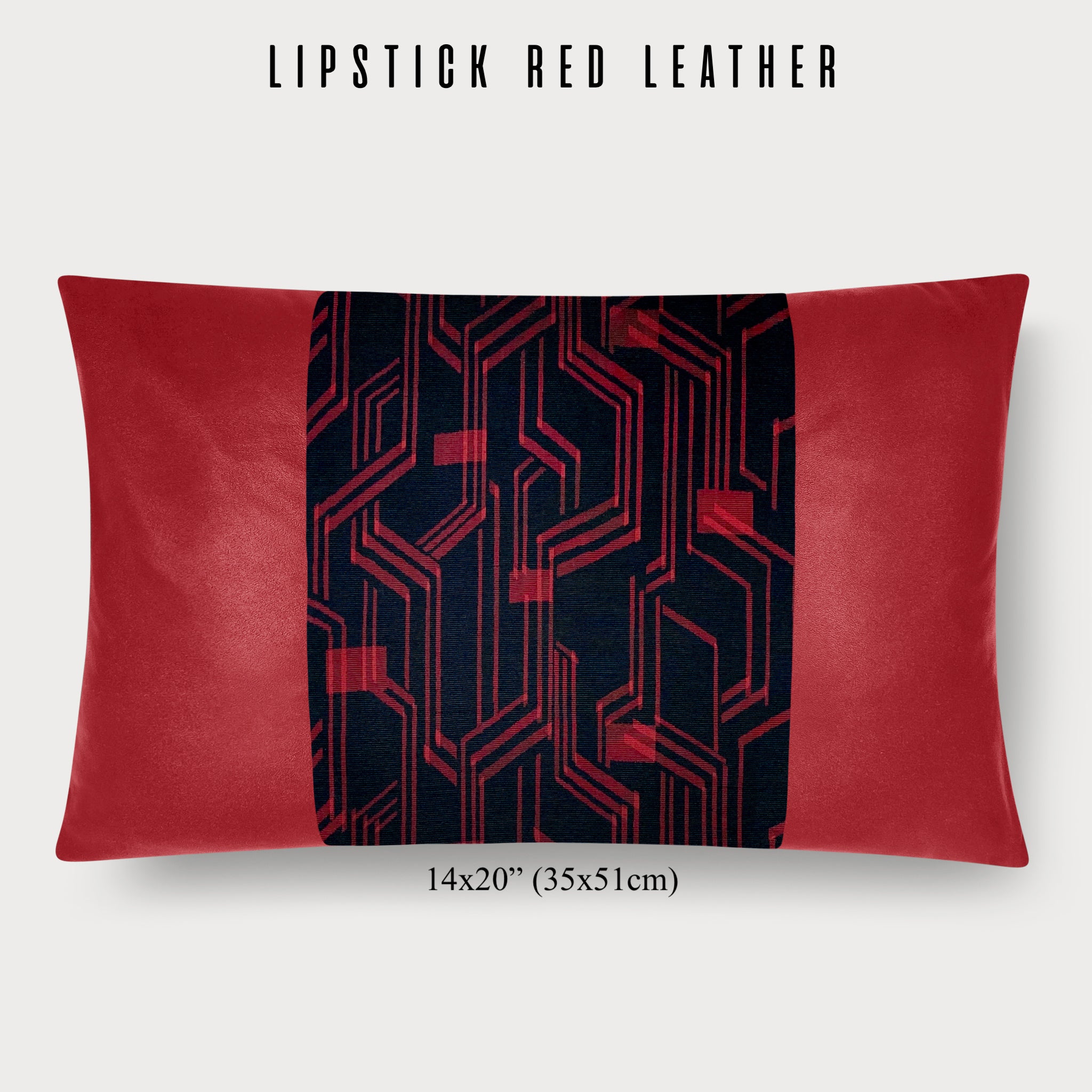 14x20" Pillow with Vintage Japanese Silk and Lipstick Red Leather
