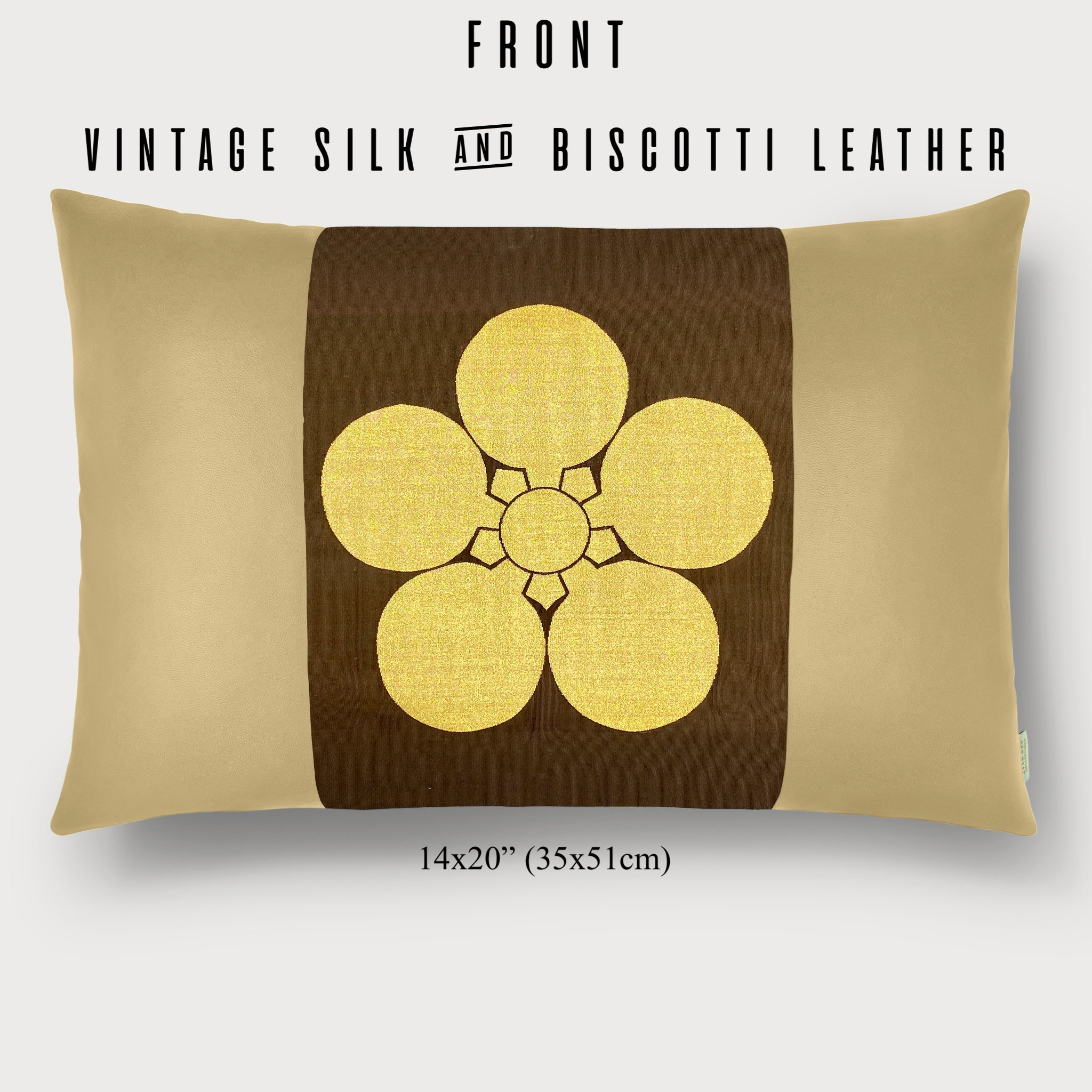 Fukusa Gold Tachibana Mon - Throw Pillow with Choice of Leather Colors