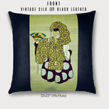 Fukusa Noh Actor with Fan - Square Throw Pillow with Choice of Leather Colors