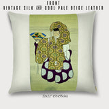 Fukusa Noh Actor with Fan - Square Throw Pillow with Choice of Leather Colors