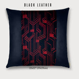22x22" Pillow with Vintage Japanese Silk and Black Leather