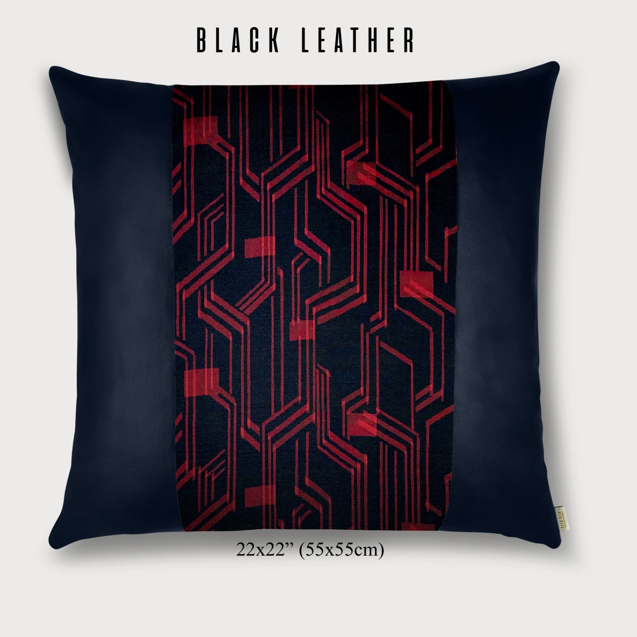 22x22" Pillow with Vintage Japanese Silk and Black Leather