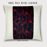 22x22" Pillow with Vintage Japanese Silk and Cool Pale Beige Leather