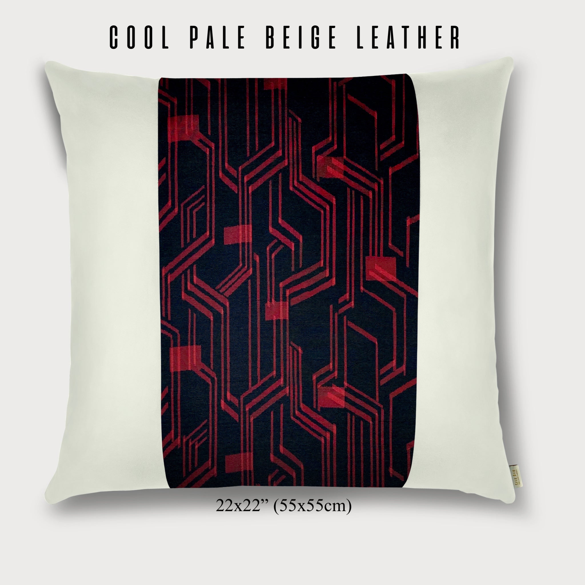 22x22" Pillow with Vintage Japanese Silk and Cool Pale Beige Leather